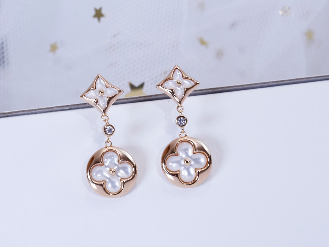 [Opulent Aurora]STAR AND SUN PINK GOLD MOP DROP EARRINGS