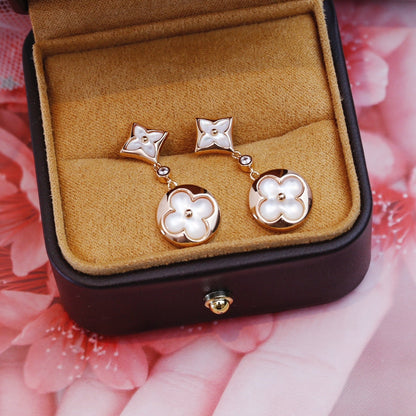 [Opulent Aurora]STAR AND SUN PINK GOLD MOP DROP EARRINGS