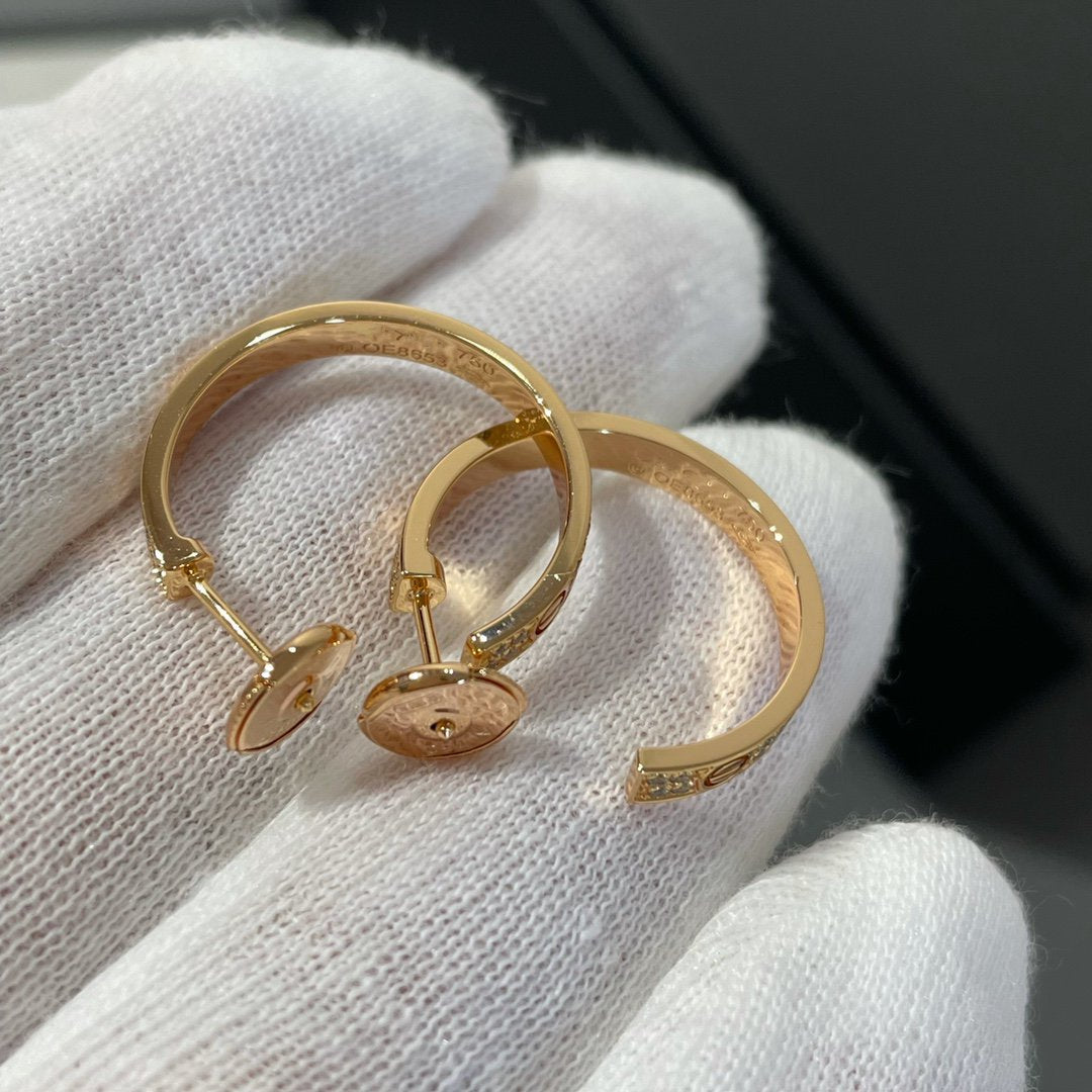 [Opulent Aurora]LOVE DIAMOND PINK GOLD HOOP EARRINGS