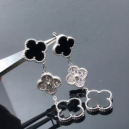 [Opulent Aurora]CLOVER 3 MOTIF DIAMOND ONYX SILVER EARRINGS