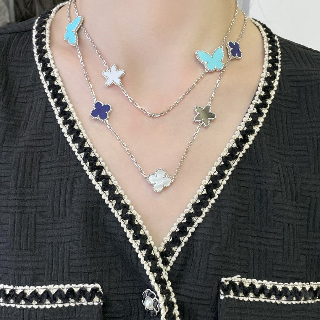 [Opulent Aurora]LUCKY CLOVER SILVER 11 MOTIF NECKLACE