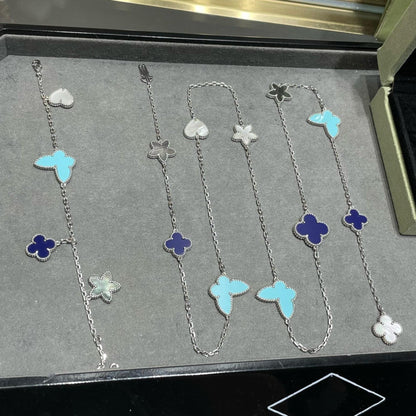 [Opulent Aurora]LUCKY CLOVER SILVER 11 MOTIF NECKLACE