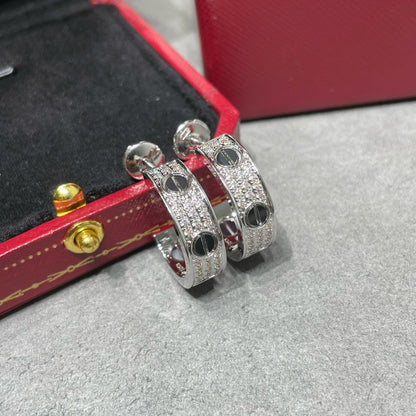 [Opulent Aurora]LOVE CERAMIC DIAMOND PAVED SILVER EARRINGS