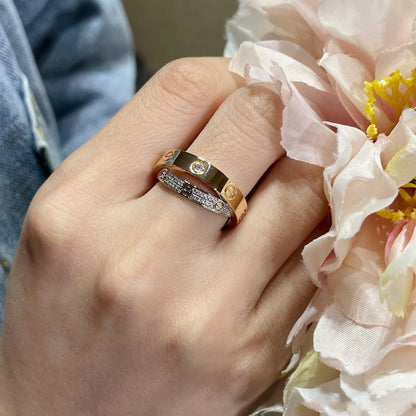 [Opulent Aurora]LOVE PINK GOLD SILVER DIAMOND DOUBLE RING