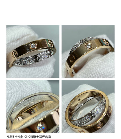 [Opulent Aurora]LOVE PINK GOLD SILVER DIAMOND DOUBLE RING