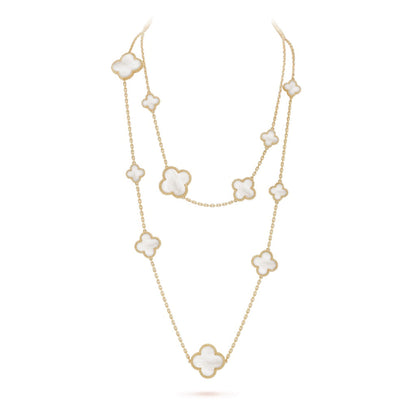 [Opulent Aurora]CLOVER 16 MOTIF WHITE MOP GOLD NECKLACE