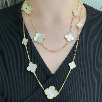 [Opulent Aurora]CLOVER 16 MOTIF WHITE MOP GOLD NECKLACE