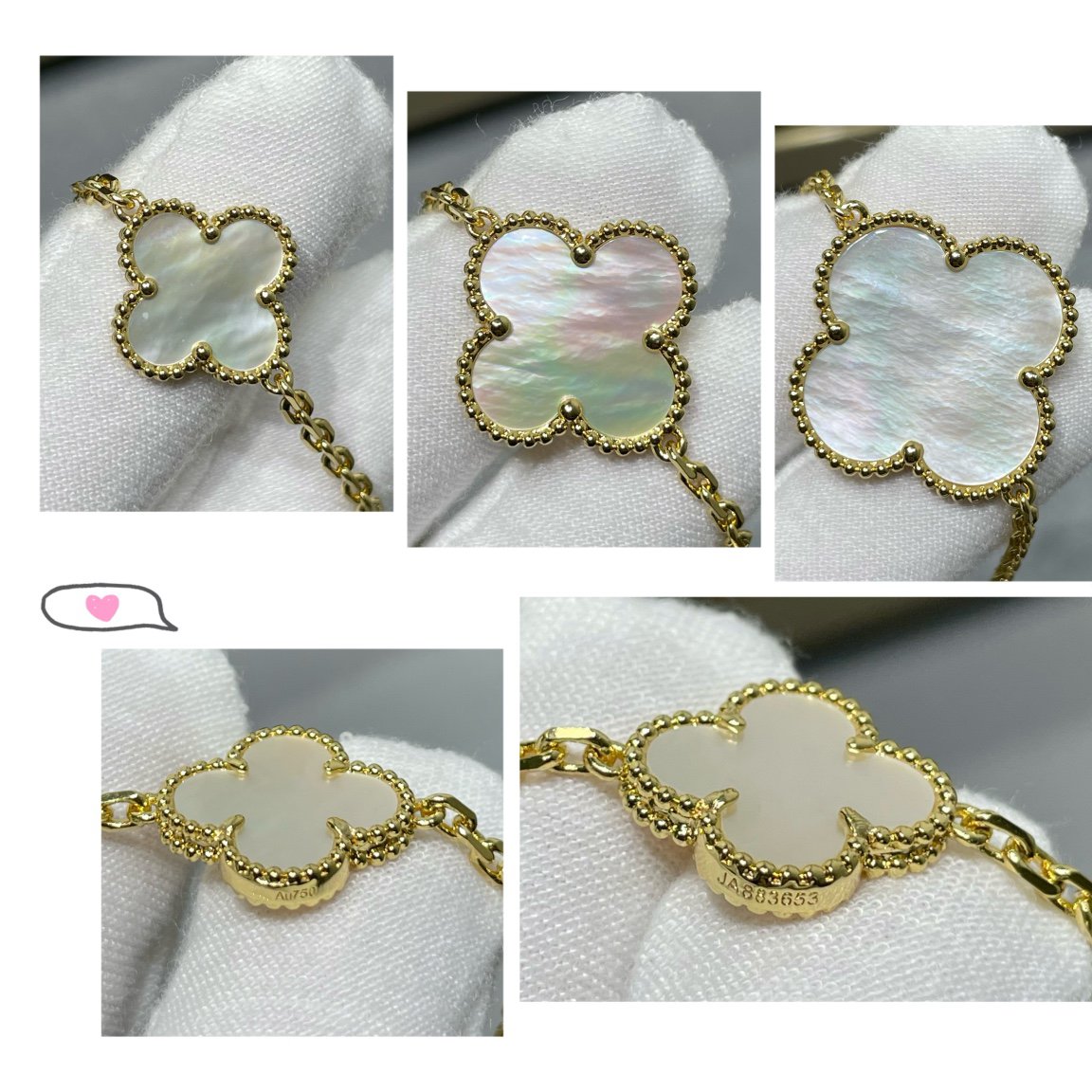 [Opulent Aurora]CLOVER 16 MOTIF WHITE MOP GOLD NECKLACE