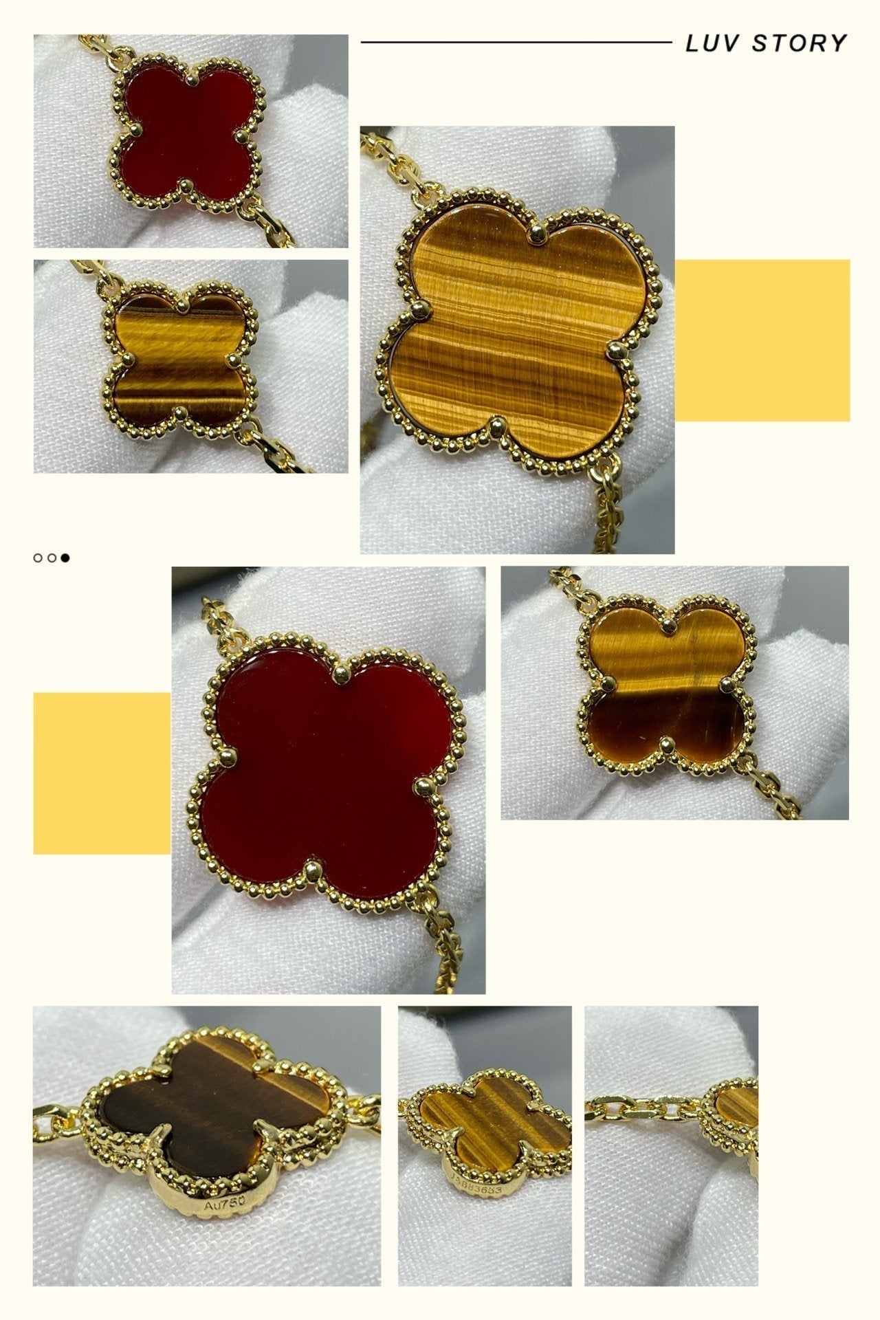 [Opulent Aurora]CLOVER 16 MOTIF CARNELIAN TIGER EYE ROSE GOLD NECKLACE