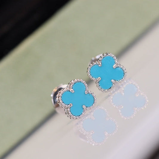 [Opulent Aurora]CLOVER MINI TURQUOISE SILVER STUD EARRINGS