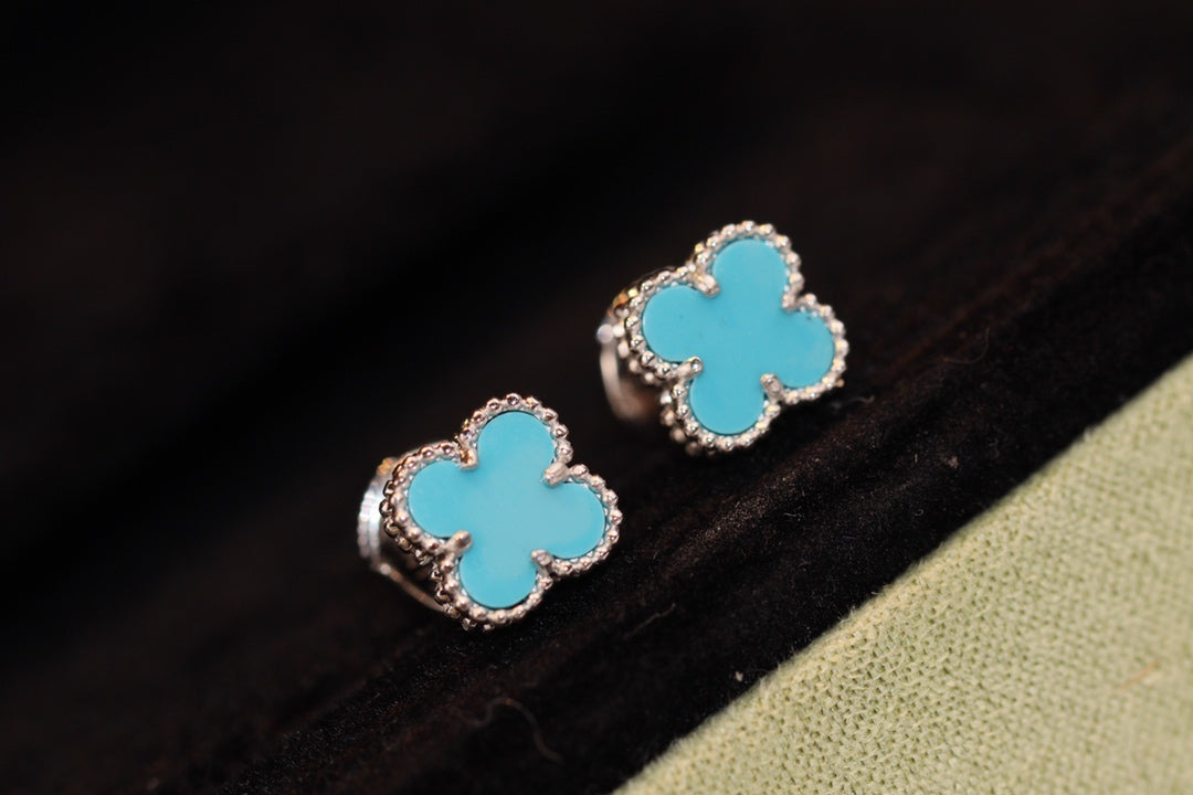 [Opulent Aurora]CLOVER MINI TURQUOISE SILVER STUD EARRINGS