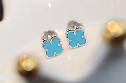 [Opulent Aurora]CLOVER MINI TURQUOISE SILVER STUD EARRINGS