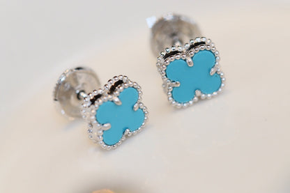 [Opulent Aurora]CLOVER MINI TURQUOISE SILVER STUD EARRINGS