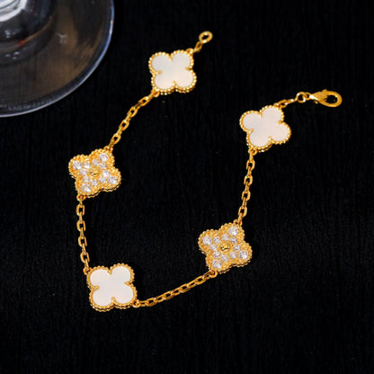 [Opulent Aurora]CLOVER BRACELET 5 MOTIF WHITE MOP DIAMOND