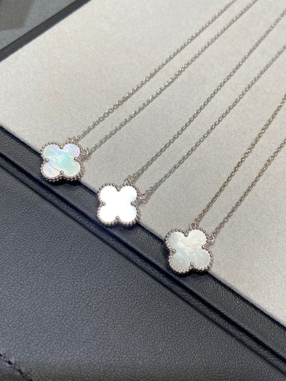 [Opulent Aurora]CLOVER MEDIUM SILVER WHITE MOP NECKLACE