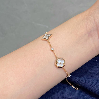 [Opulent Aurora]STAR AND SUN 4 MOTIF WHITE MOP PINK GOLD BRACELET