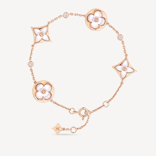 [Opulent Aurora]STAR AND SUN 4 MOTIF WHITE MOP PINK GOLD BRACELET