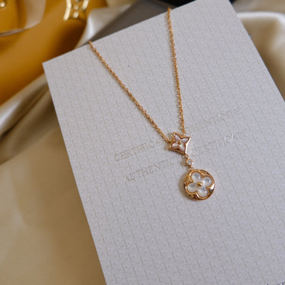 [Opulent Aurora]STAR AND SUN WHITE MOP 2 MOTIF PINK GOLD NECKLACE