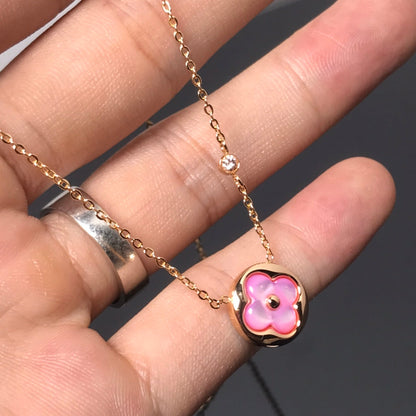 [Opulent Aurora]COLOR BLOSSOM PINK MOP SUN GOLD NECKLACE