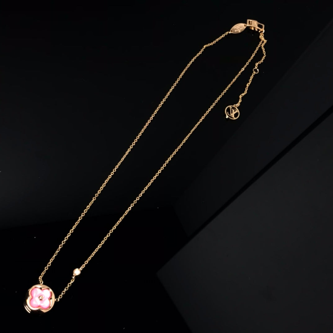 [Opulent Aurora]COLOR BLOSSOM PINK MOP SUN GOLD NECKLACE