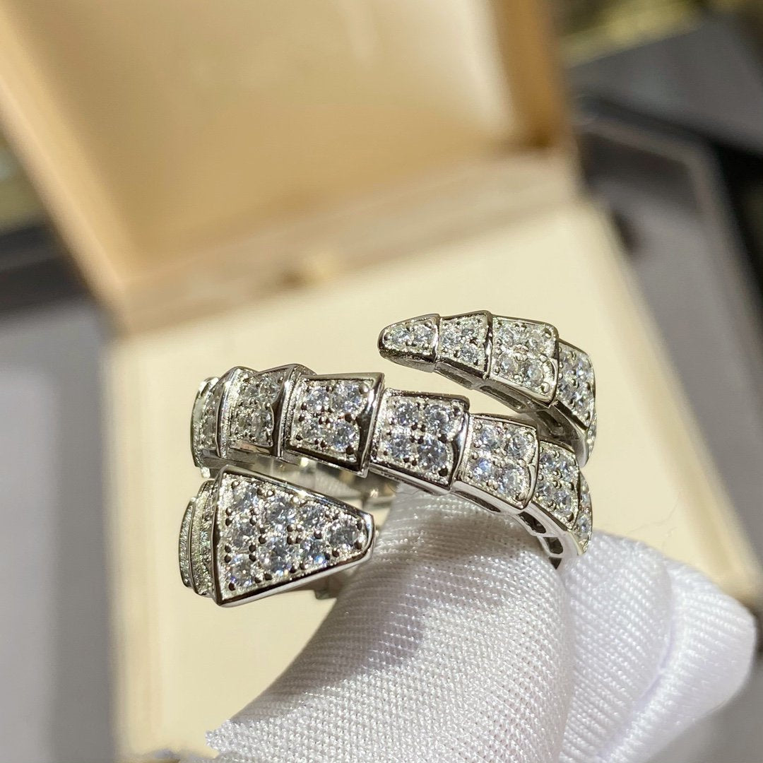 [Opulent Aurora]SERPENTI DOUBLE RING SILVER DIAMOND PAVED