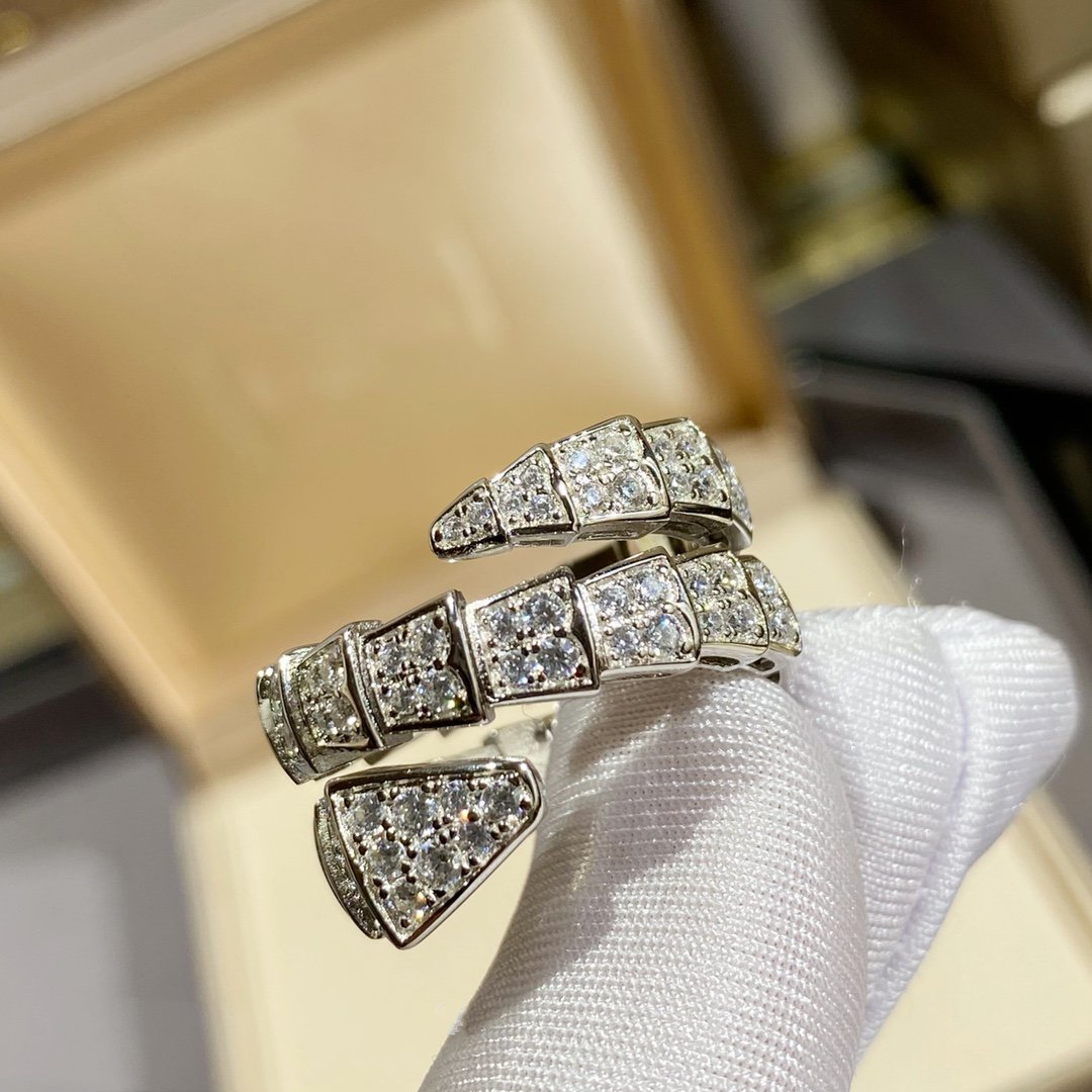 [Opulent Aurora]SERPENTI DOUBLE RING SILVER DIAMOND PAVED