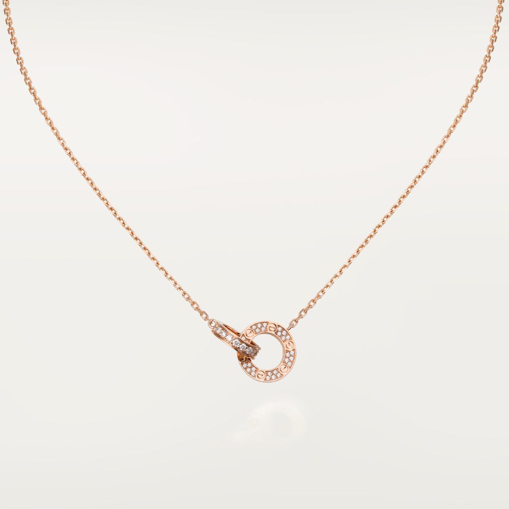 [Opulent Aurora]LOVE 7.6MM NECKLACE ROSE GOLD AND SILVER  FULL DIAMOND