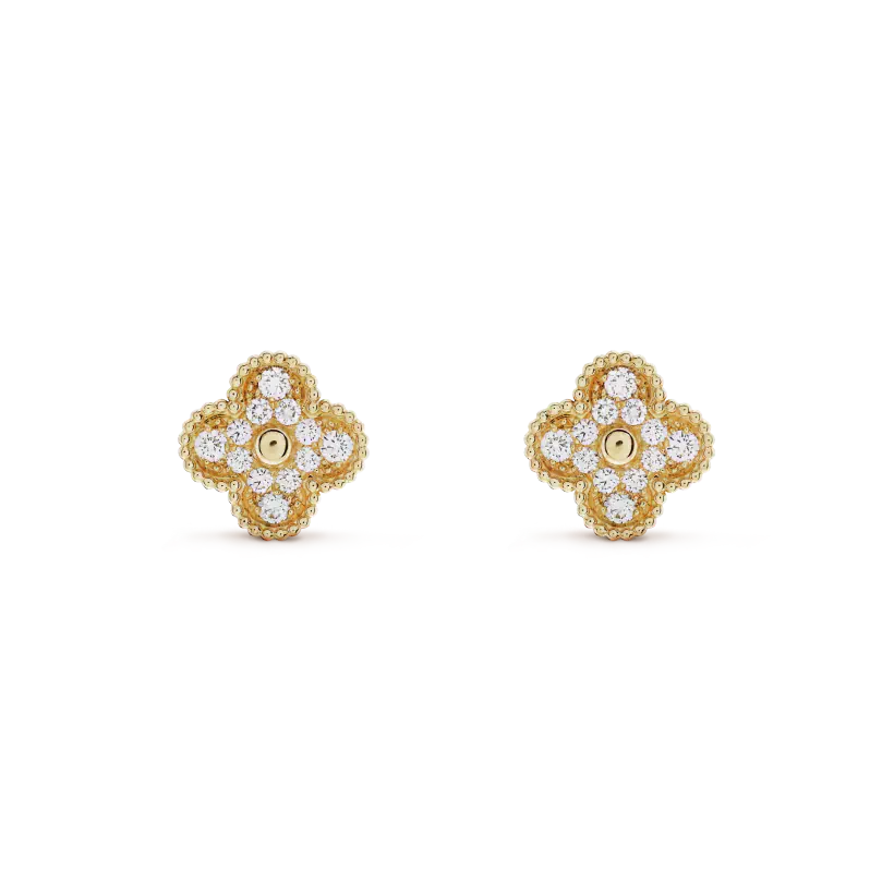 [Opulent Aurora]CLOVER MEDIUM 1 MOTIFS FUll DIAMOND EARRINGS