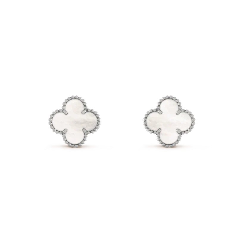 [Opulent Aurora]CLOVER MEDIUM 1 MOTIFS  WHITE MOP EARRINGS SILVER