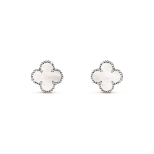 [Opulent Aurora]CLOVER MEDIUM 1 MOTIFS  WHITE MOP EARRINGS SILVER