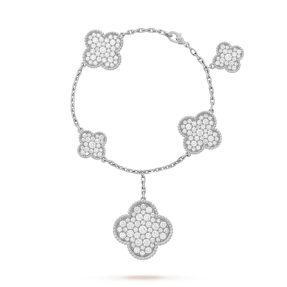 [Opulent Aurora]CLOVER 6 MOTIFS SILVER DIAMOND BRACELET