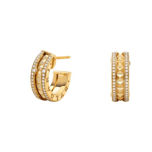 [Opulent Aurora]ZERO 1 ROCK GOLD EARRINGS WITH STUDDED SPIRAL AND PAVED DIAMONDS