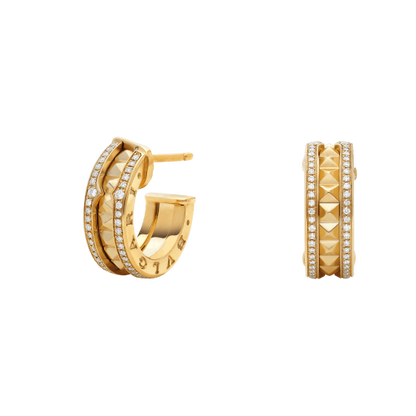 [Opulent Aurora]ZERO 1 ROCK GOLD EARRINGS WITH STUDDED SPIRAL AND PAVED DIAMONDS