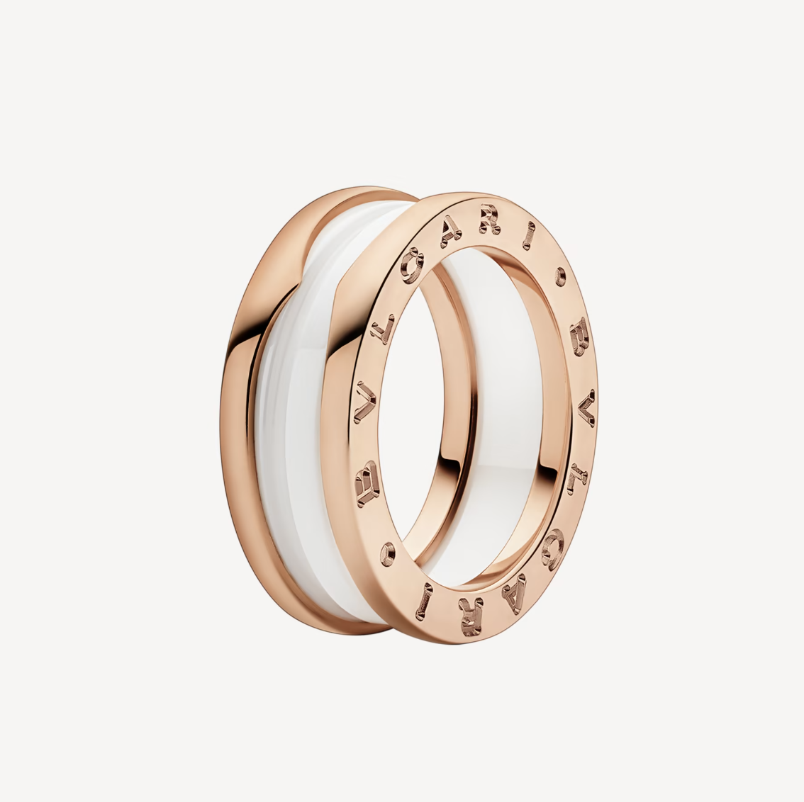 [Opulent Aurora]ZERO 1 TWO-BAND LOOPS AND WHITE CERAMIC SPIRAL PINK GOLD RING