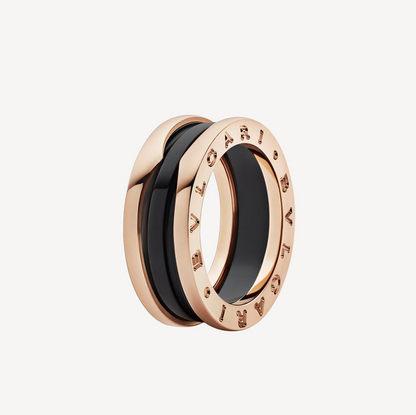 [Opulent Aurora]ZERO 1 TWO-BAND LOOPS AND BLACK CERAMIC PINK GOLD RING