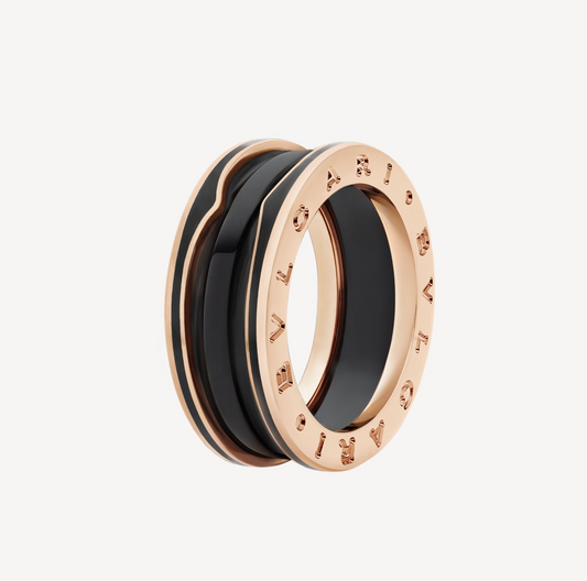 [Opulent Aurora]ZERO 1 TWO-BAND WITH MATTE BLACK CERAMIC PINK GOLD RING