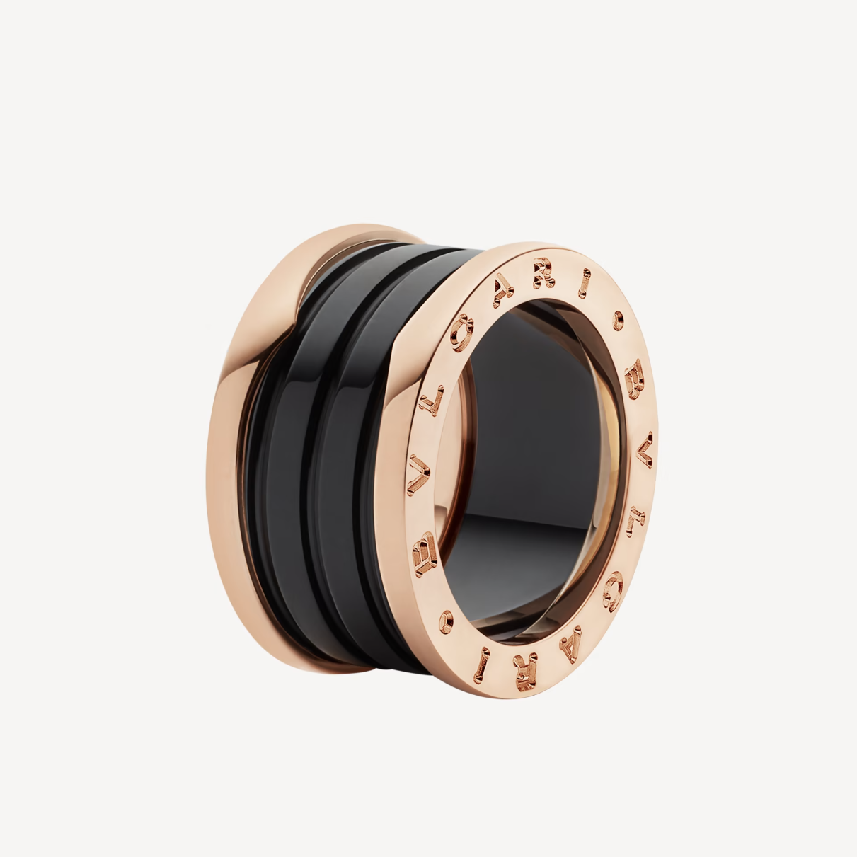 [Opulent Aurora]ZERO 1 FOUR-BAND LOOPS AND BLACK CERAMIC SPIRAL PINK GOLD RING