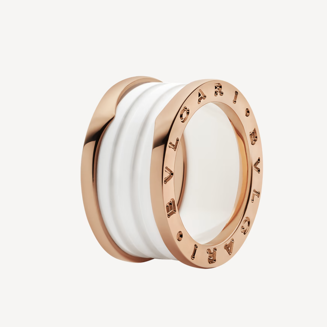 [Opulent Aurora]ZERO 1 FOUR-BAND LOOPS AND WHITE CERAMIC SPIRAL PINK GOLD RING