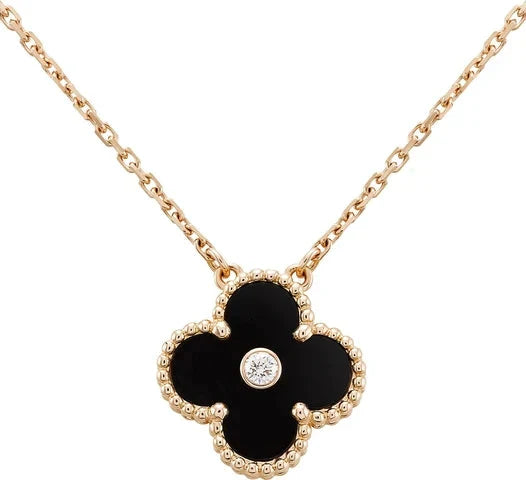 [Opulent Aurora]CLOVER 15MM DIAMOND ONYX NECKLACE