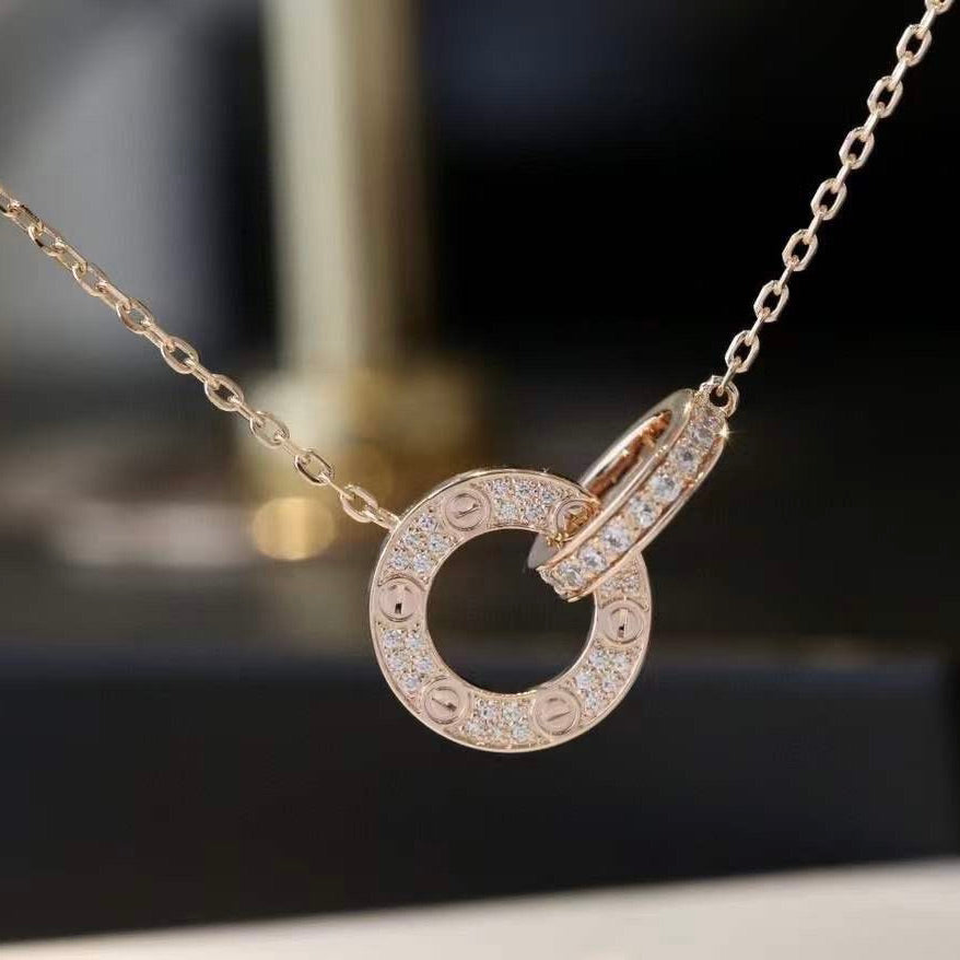 [Opulent Aurora]LOVE 7.6MM NECKLACE ROSE GOLD AND SILVER  FULL DIAMOND