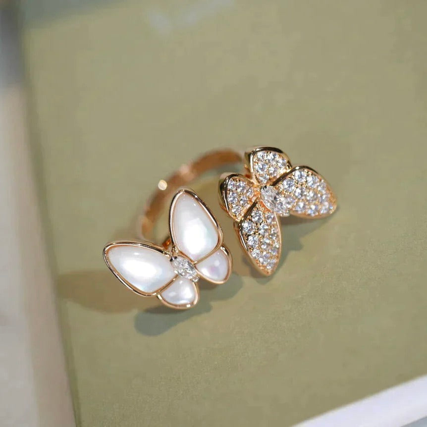 [Opulent Aurora]TWIN BUTTERFLY DIAMOND MOP RING