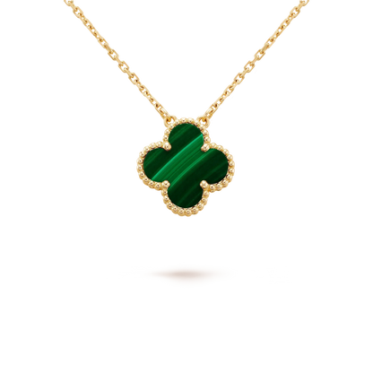 [Opulent Aurora]CLOVER 15MM MALACHITE SINGLE FLOWER  NECKLACE