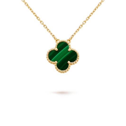 [Opulent Aurora]CLOVER 15MM MALACHITE SINGLE FLOWER  NECKLACE