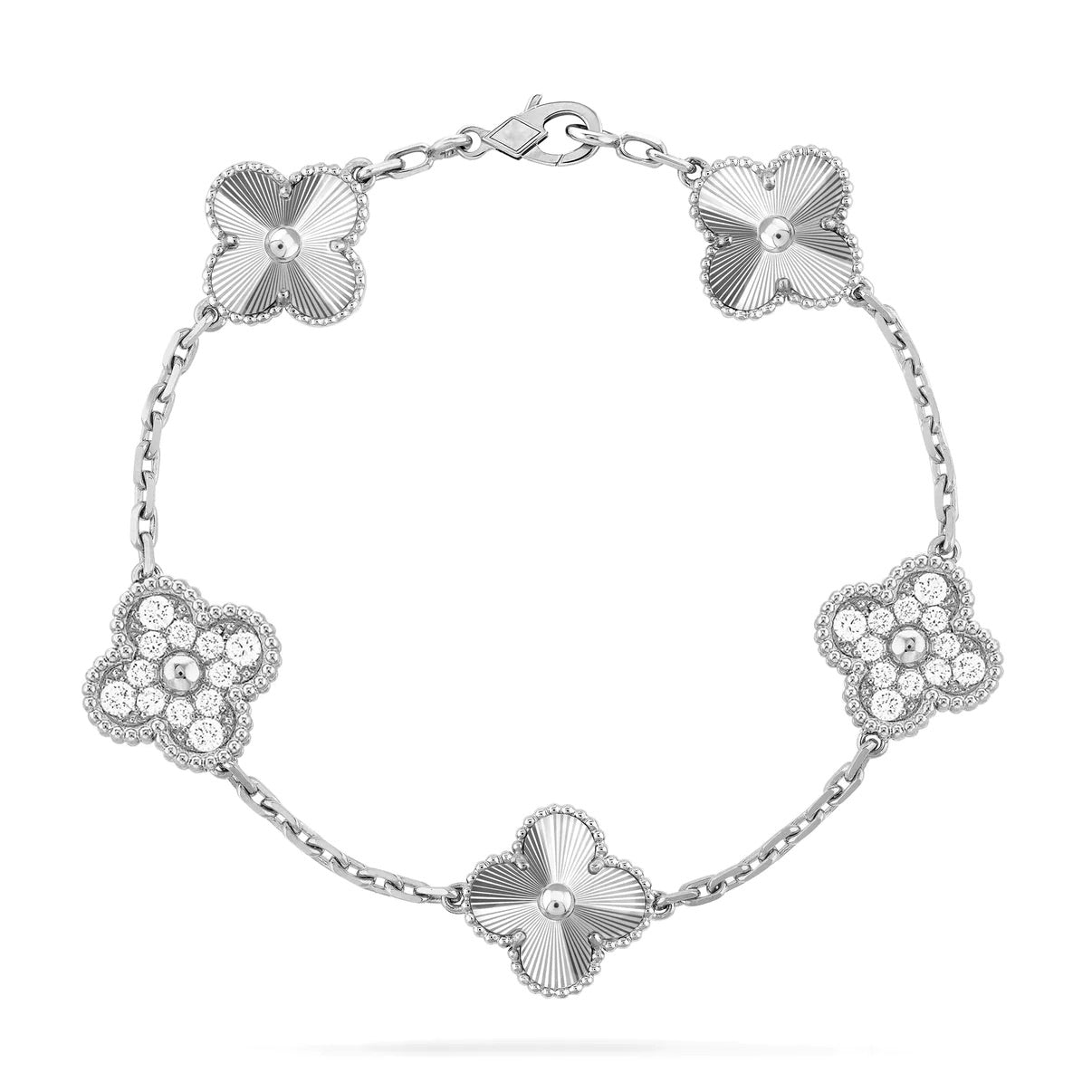 [Opulent Aurora]CLOVER 5 MOTIF SILVER DIAMOND BRACELET