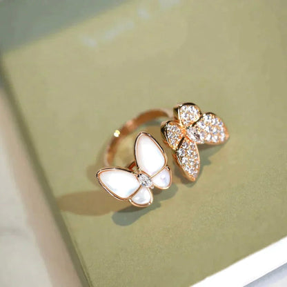 [Opulent Aurora]TWIN BUTTERFLY DIAMOND MOP RING