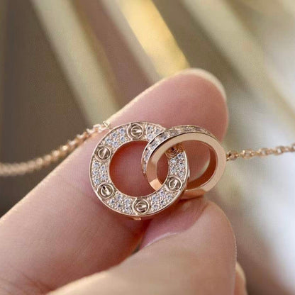 [Opulent Aurora]LOVE 7.6MM NECKLACE ROSE GOLD AND SILVER  FULL DIAMOND