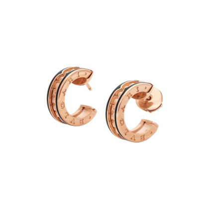 [Opulent Aurora]ZERO 1 ROCK PINK GOLD EARRINGS WITH STUDDED SPIRAL AND BLACK CERAMIC