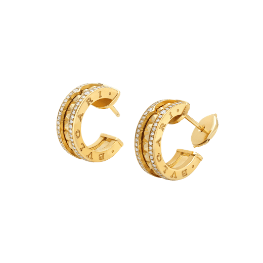 [Opulent Aurora]ZERO 1 ROCK GOLD EARRINGS WITH STUDDED SPIRAL AND PAVED DIAMONDS