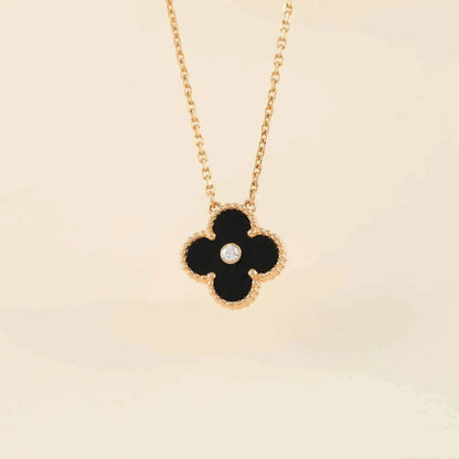 [Opulent Aurora]CLOVER 15MM DIAMOND ONYX NECKLACE