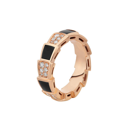 [Opulent Aurora]SERPENTI RING PINK GOLD BLACK MOP DIAMOND PAVED 4MM